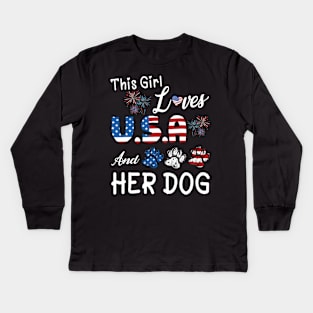 This Girl Loves USA And Her Dog Happy Father Parent July 4th Day Nana Mom Aunt Sister Wife Daughter Kids Long Sleeve T-Shirt